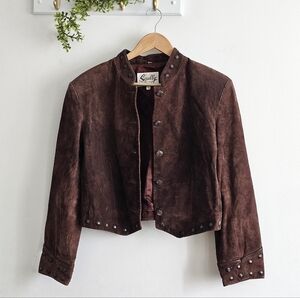 Scully Western Concho Leather Jacket Women 12 Ranch Rodeo Cowgirl Cropped Brown